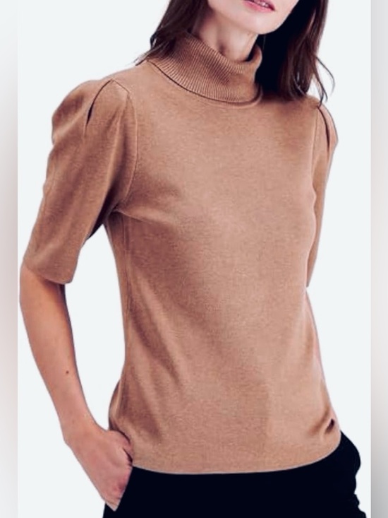 Sweaters - Alfani / Turtleneck Knit Top / Short Sleeve Ribbed / Brown